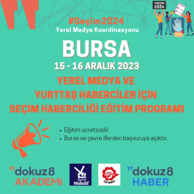 dokuz8AKADEMİ Seçim 2024 Yerel Medya Koordinasyonu eğitim programı Bursa'ya geliyor