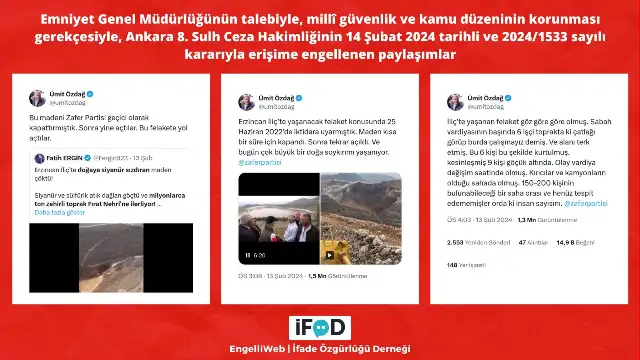 Ümit Özdağ'ın İliç paylaşımları erişime engellendi
