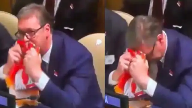 Sırbistan Cumhurbaşkanı BM Genel Kurulu'nda bayrağa sarılıp ağladı