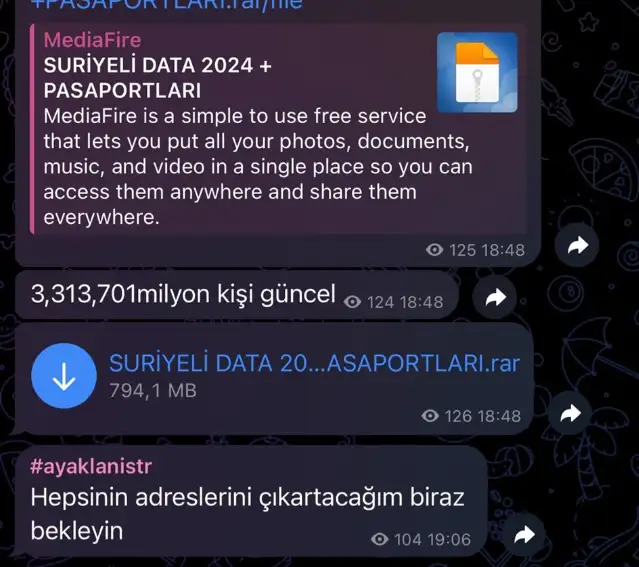 Kayıtlı 3 milyon Suriyelinin bütün bilgileri ırkçı çağrılar yapılan Telegram gruplarında