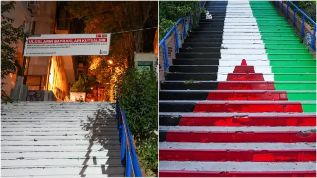 Cihangir merdivenlerindeki Filistin bayrağı kaldırıldı: Her ulusun bayrağı kutsaldır