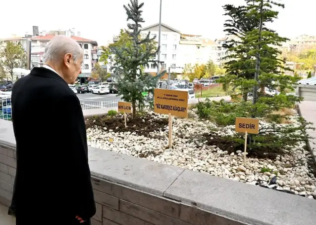 Bahçeli bu kez, 'Biz Kardeşiz' temalı 3 ağaç dikti