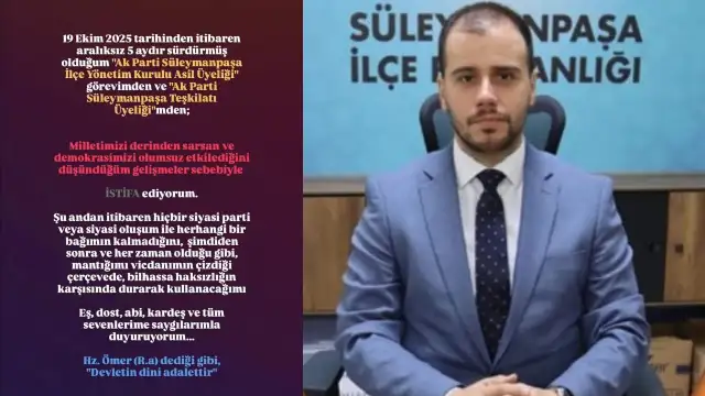 AKP’li ilçe yöneticisi, adalet vurgusuyla istifa etti: Devletin dini adalettir