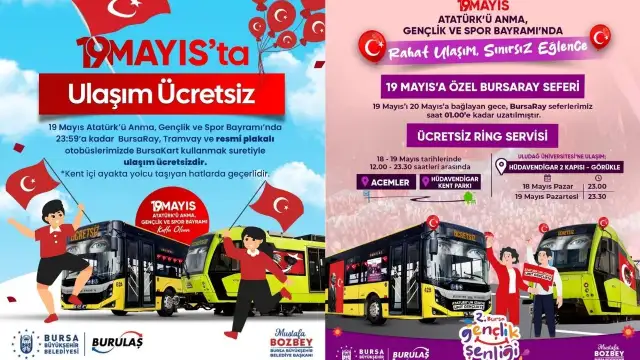 Bursa’da 19 Mayıs’ta ulaşım ücretsiz