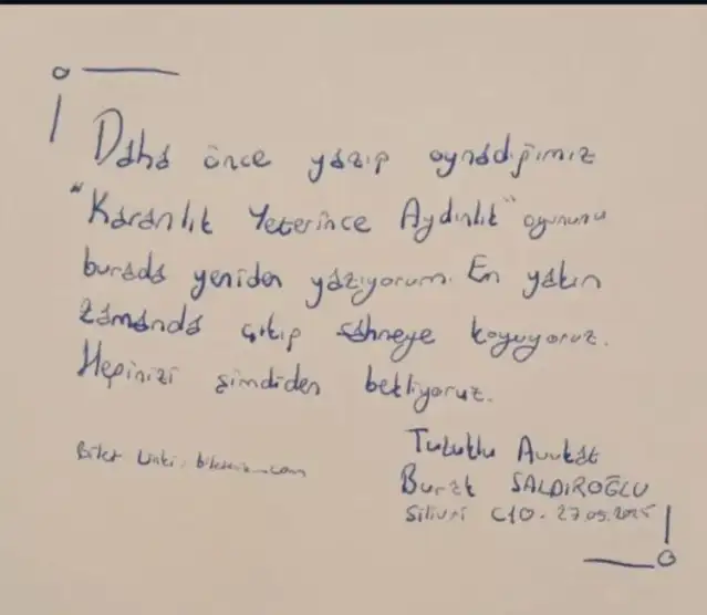 Tutuklu Avukat Burak Saldıroğlu yeni bir tiyatro oyunu yazdığını duyurdu