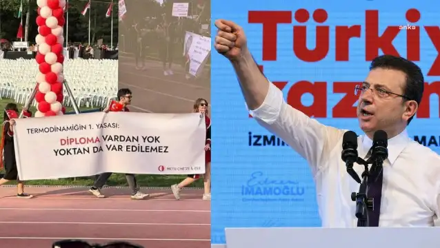 İmamoğlu'ndan ODTÜ mezuniyet töreninde açılan pankarta yorum geldi: Favorim bu: Diploma vardan yok, yoktan var edilemez