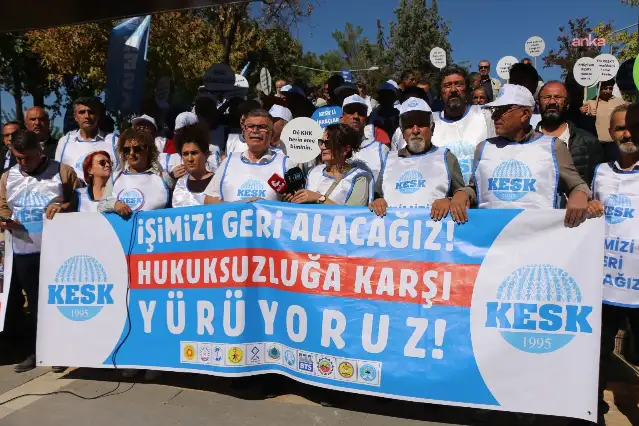 KESK'in KHK ile ihraç edilen kamu çalışanlarının iadesi talebiyle başlattığı yürüyüş Adıyaman'da