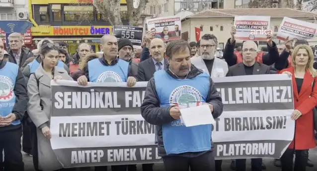 Gaziantep'te BİRTEK-SEN Genel Başkanı Türkmen'in serbest bırakılması talebiyle eylem düzenlendi